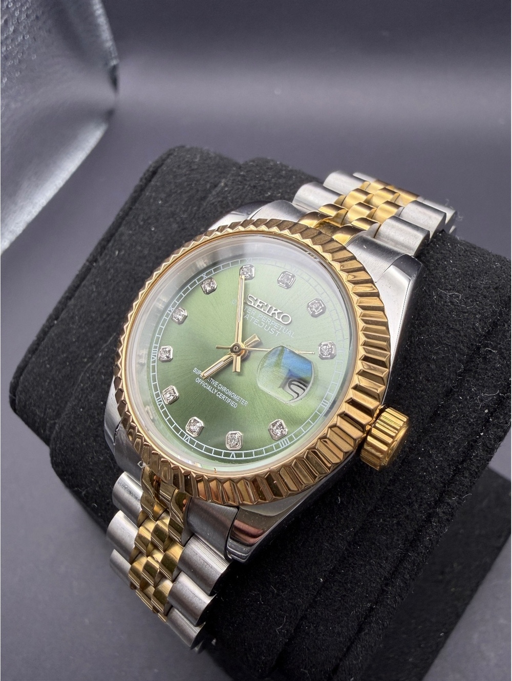 Custom Seiko Green Diamond Datejust Mod
